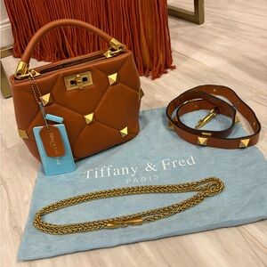 NWT Tiffany & Fred Brown Handbag with Gold Accents